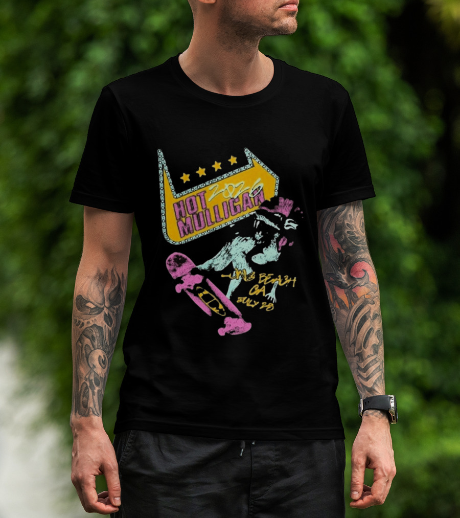 Hot Mulligan Long Beach CA 2026 Warped Tour July 25 Skateboarding Art With Stars T-Shirt
