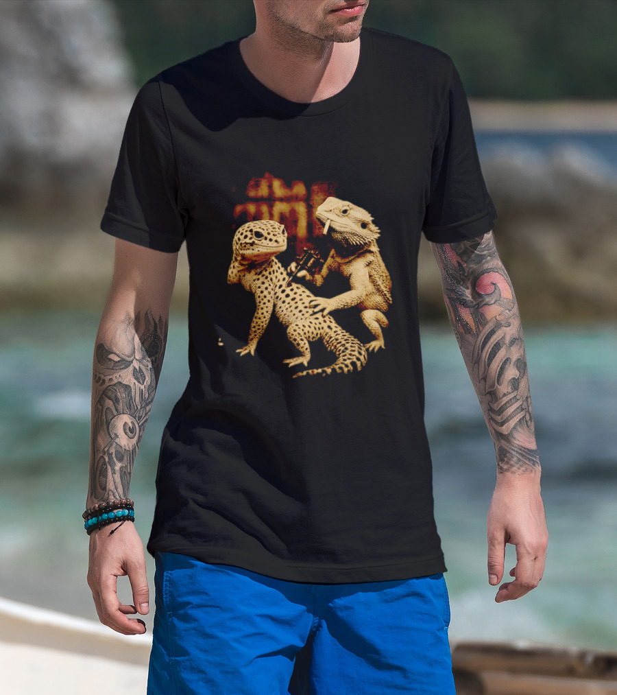 Leopard Gecko Tattoo By Bearded Dragon With Spray Paint Graffiti T-Shirt