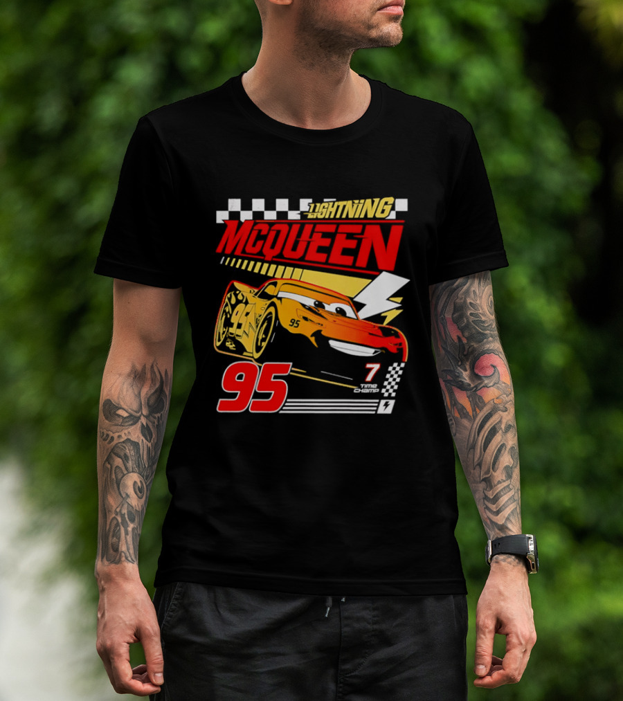 Lightning McQueen Racing 95 Champion Car Number 7 Lightning Bolt T-Shirt
