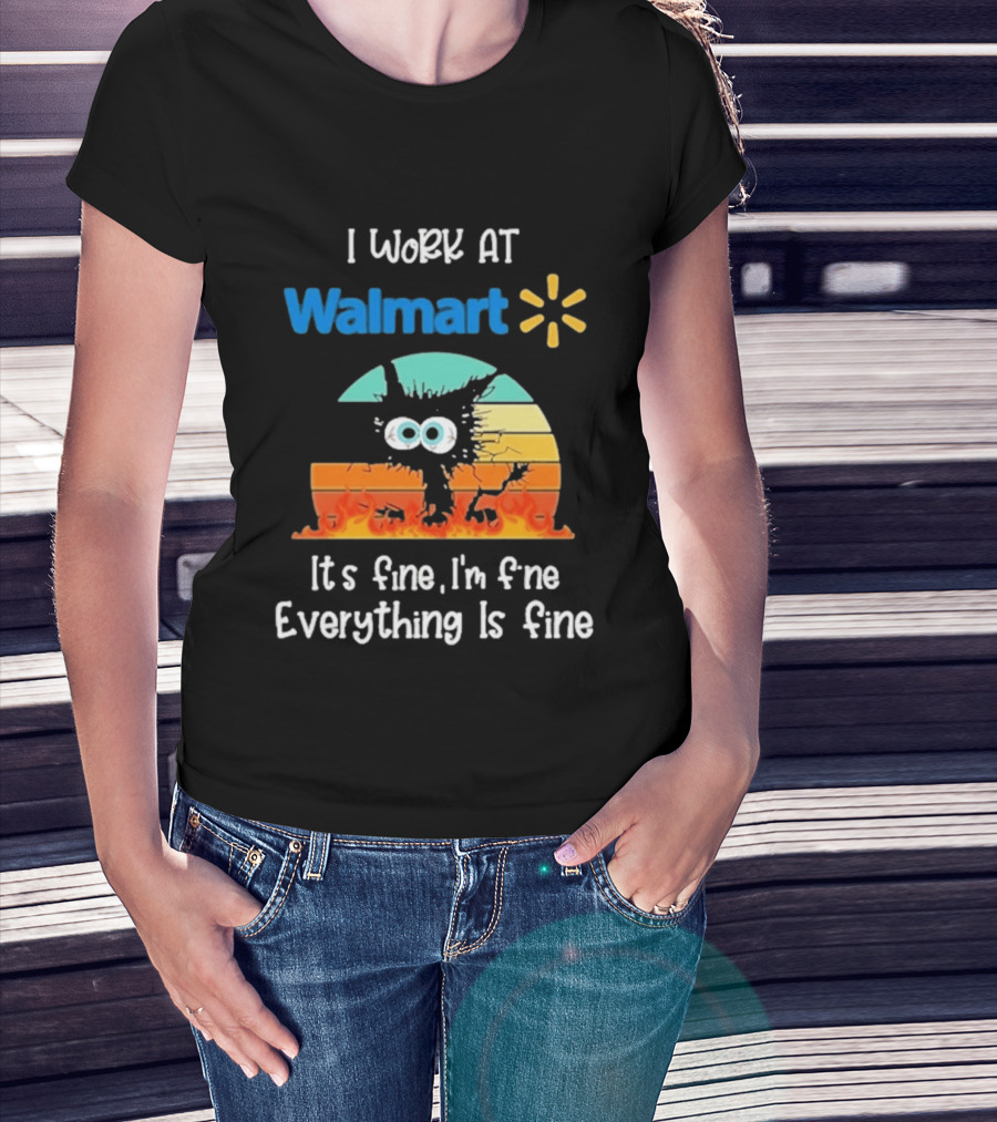 I Work At Walmart Its Fine Im Fine Everything Is Fine Emoji Wall Crack Puzzle T-Shirt