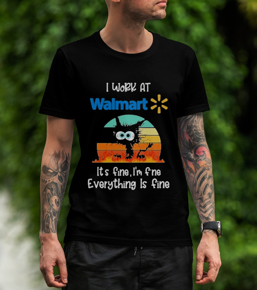 I Work At Walmart Its Fine Im Fine Everything Is Fine Emoji Wall Crack Puzzle T-Shirt