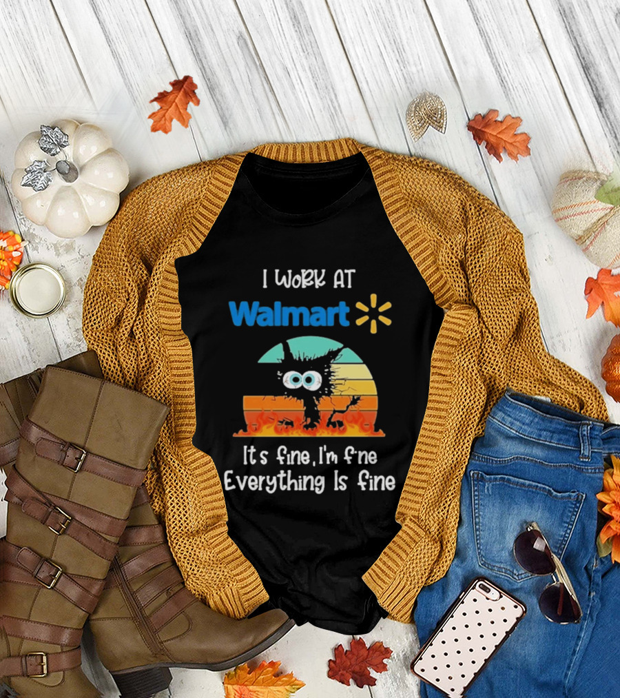 I Work At Walmart Its Fine Im Fine Everything Is Fine Emoji Wall Crack Puzzle T-Shirt