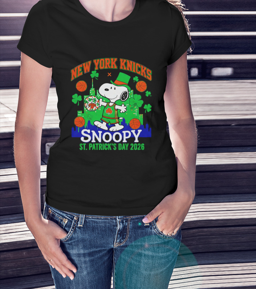 New York Knicks Snoopy St Patrick's Day 2026 Celebration T-Shirt