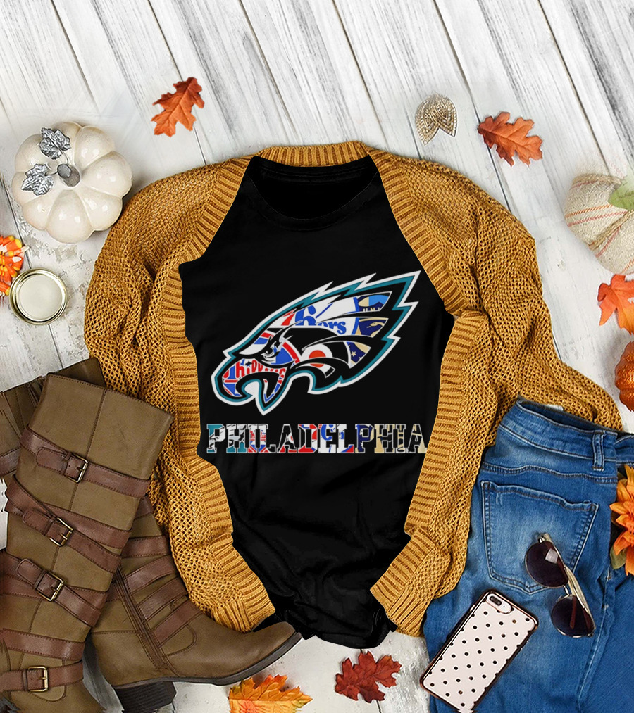 Philadelphia Eagles Phillies Flyers 76ers Team Mashup T-Shirt