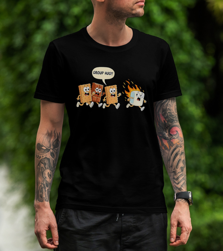 S'mores Cartoon Group Hug Chocolate Graham Cracker Marshmallow Fun T-Shirt