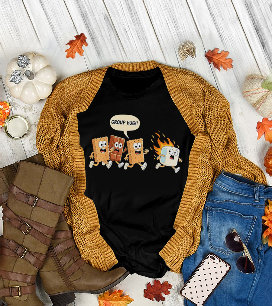 S'mores Cartoon Group Hug Chocolate Graham Cracker Marshmallow Fun T-Shirt