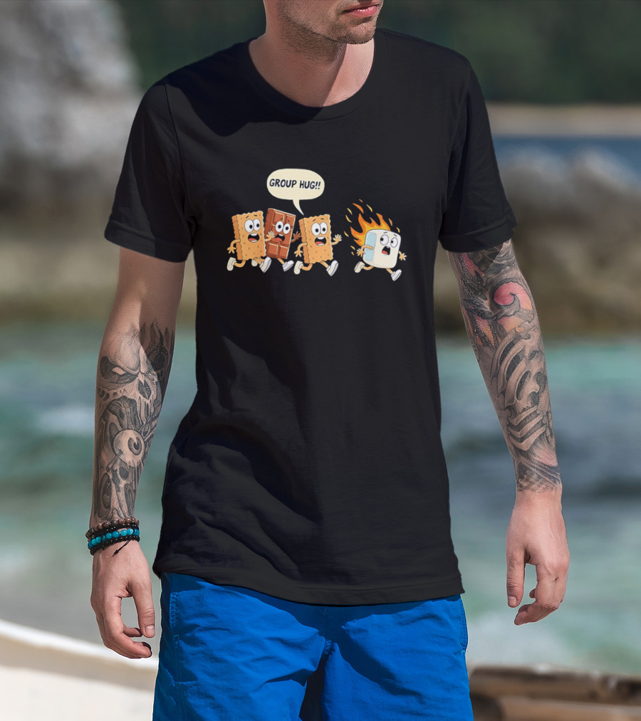 S'mores Cartoon Group Hug Chocolate Graham Cracker Marshmallow Fun T-Shirt