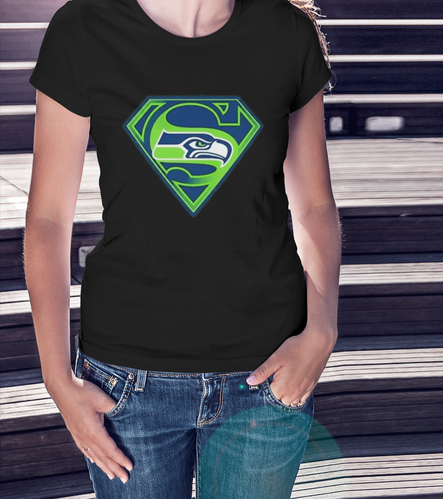 Seattle Seahawks Superman Logo S Symbol Fusion T-Shirt