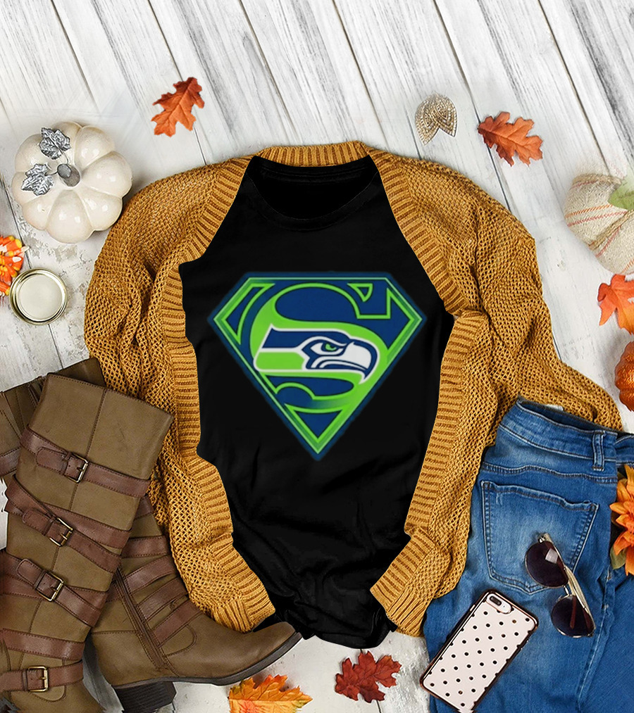 Seattle Seahawks Superman Logo S Symbol Fusion T-Shirt