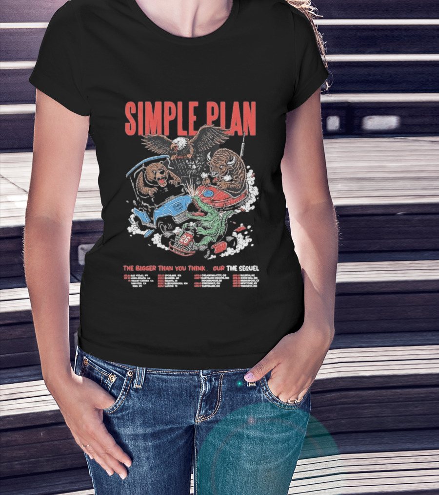 Simple Plan The Bigger Than You Think Tour 2026 Dates The Sequel Animals And Car Racing T-Shirt