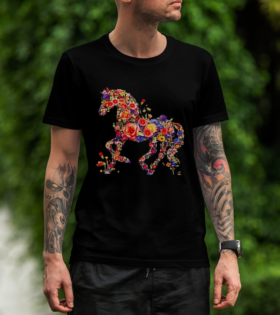 Unicorn Floral Blossoms Mythical Fantasy Animal Nature Garden Botanical T-Shirt