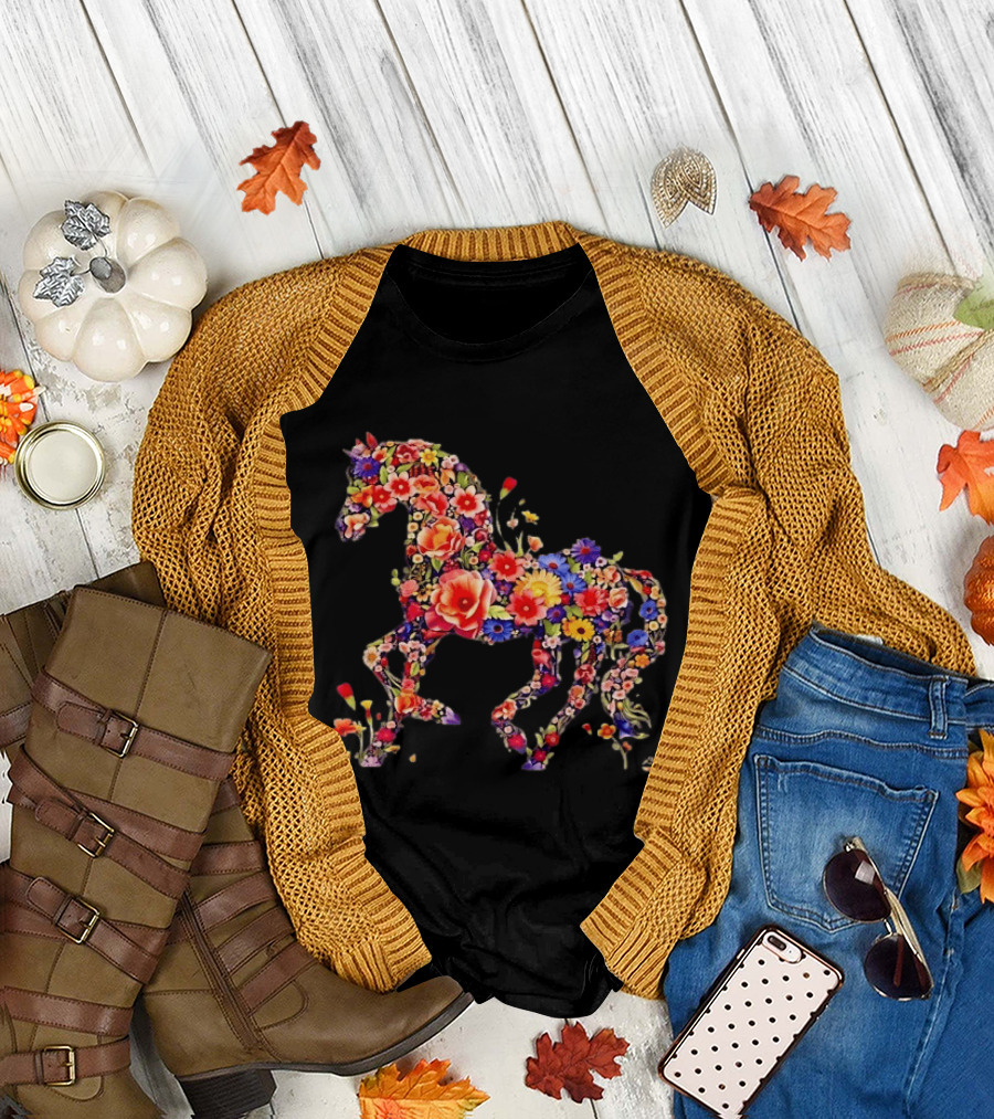 Unicorn Floral Blossoms Mythical Fantasy Animal Nature Garden Botanical T-Shirt
