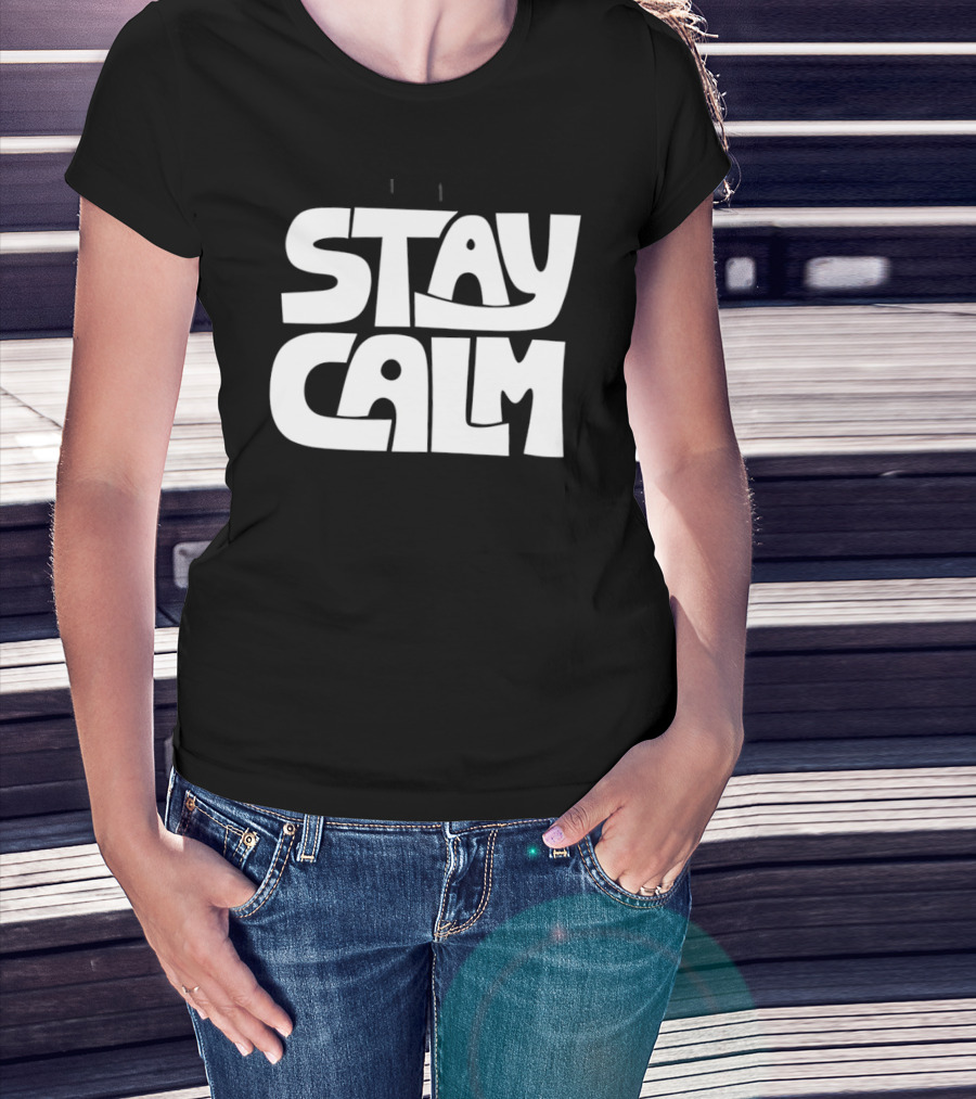 Stay Calm Text Bold Bubble Letters T-Shirt