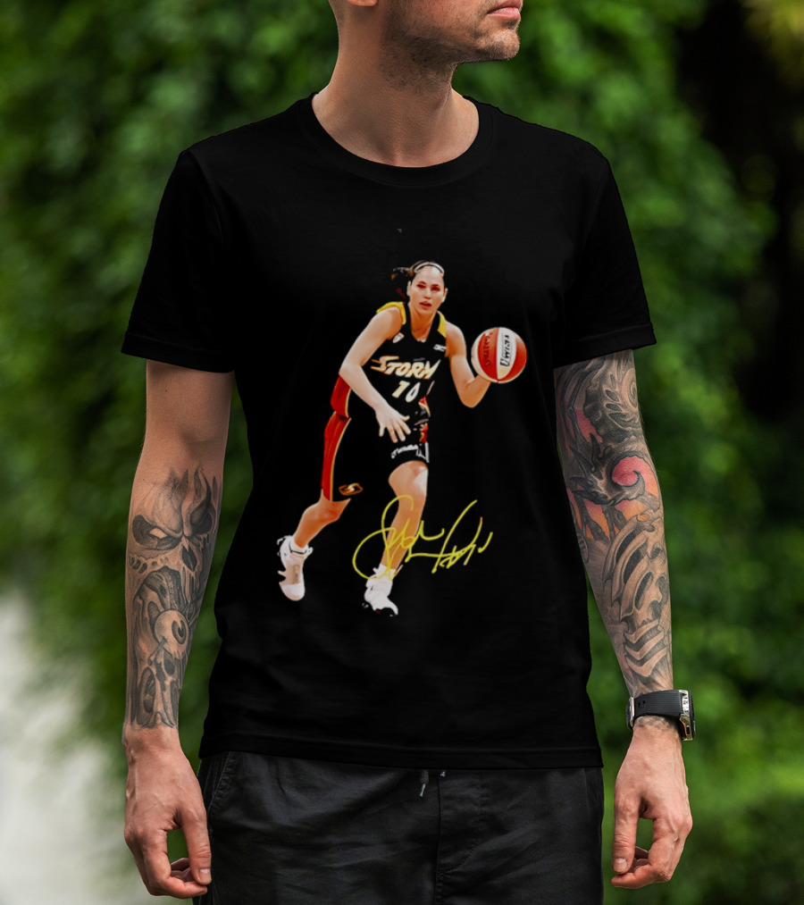 Sue Bird Autograph Seattle Storm Dribbling Basketball 10 T-Shirt