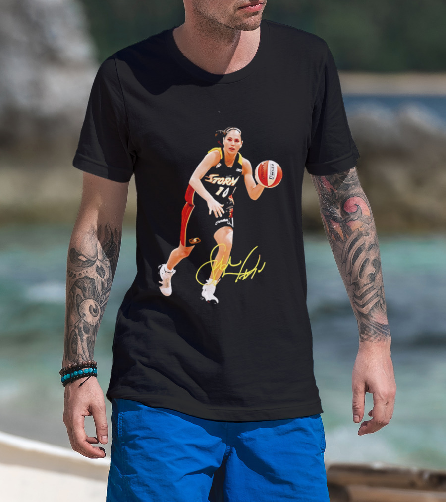 Sue Bird Autograph Seattle Storm Dribbling Basketball 10 T-Shirt