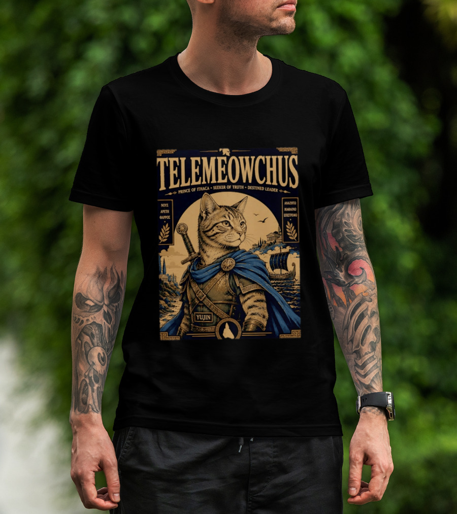 TELEMEOWCHUS Prince Of Ithaca Seeker Of Truth Destined Leader Yujin Greek Mythology Cat Warrior T-Shirt