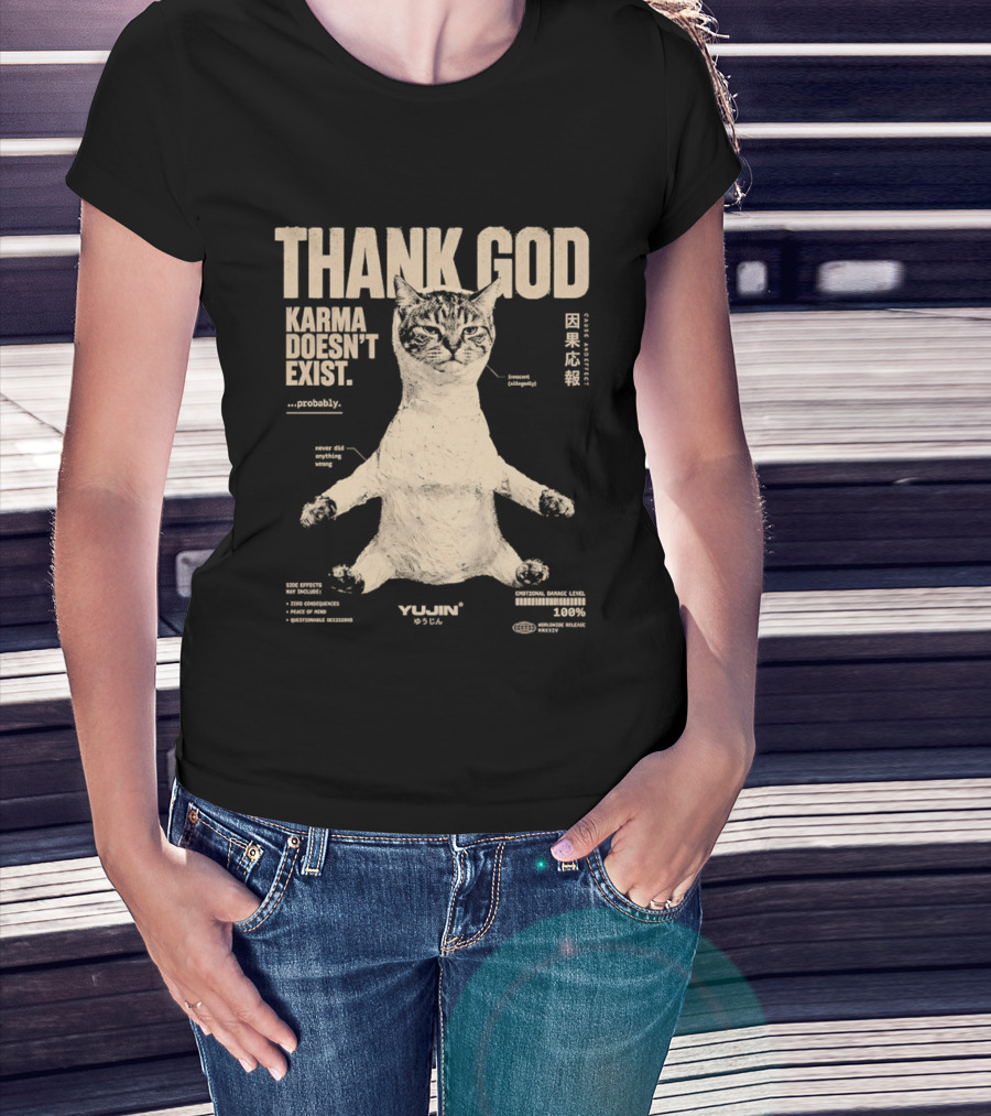Thank God Karma Doesn't Exist Probably Cat Drawing Yijun Studio Percent Diagram T-Shirt
