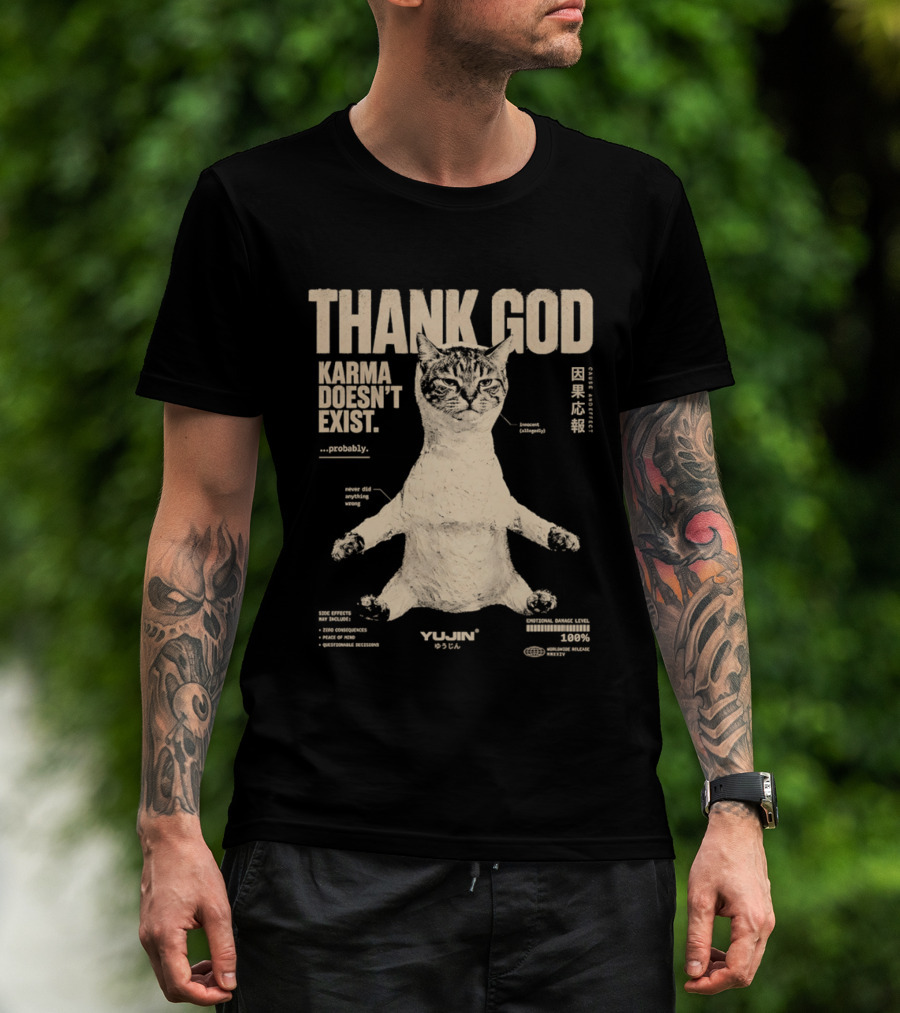 Thank God Karma Doesn't Exist Probably Cat Drawing Yijun Studio Percent Diagram T-Shirt
