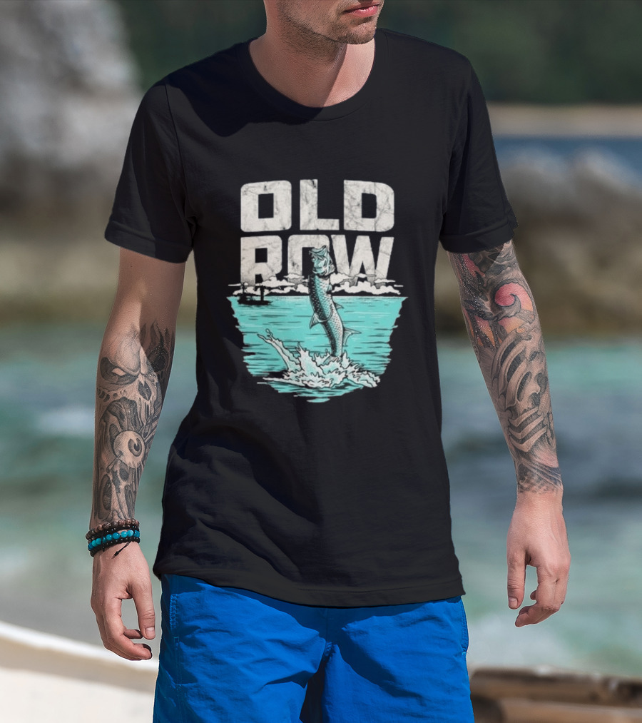 Old Row Tarpon Jumping Fishing Scene T-Shirt