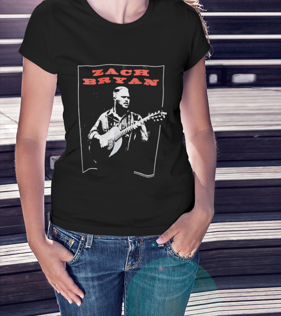 Zach Bryan Guitar Performance Black And White T-Shirt