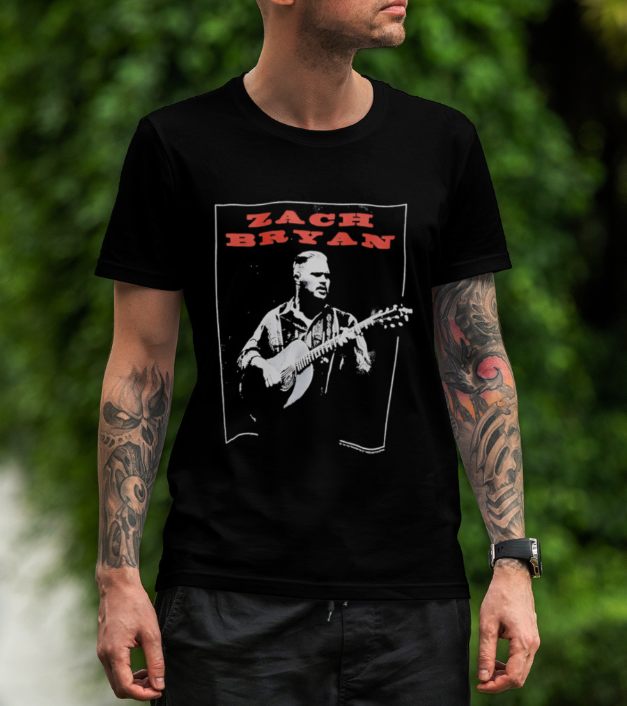 Zach Bryan Guitar Performance Black And White T-Shirt