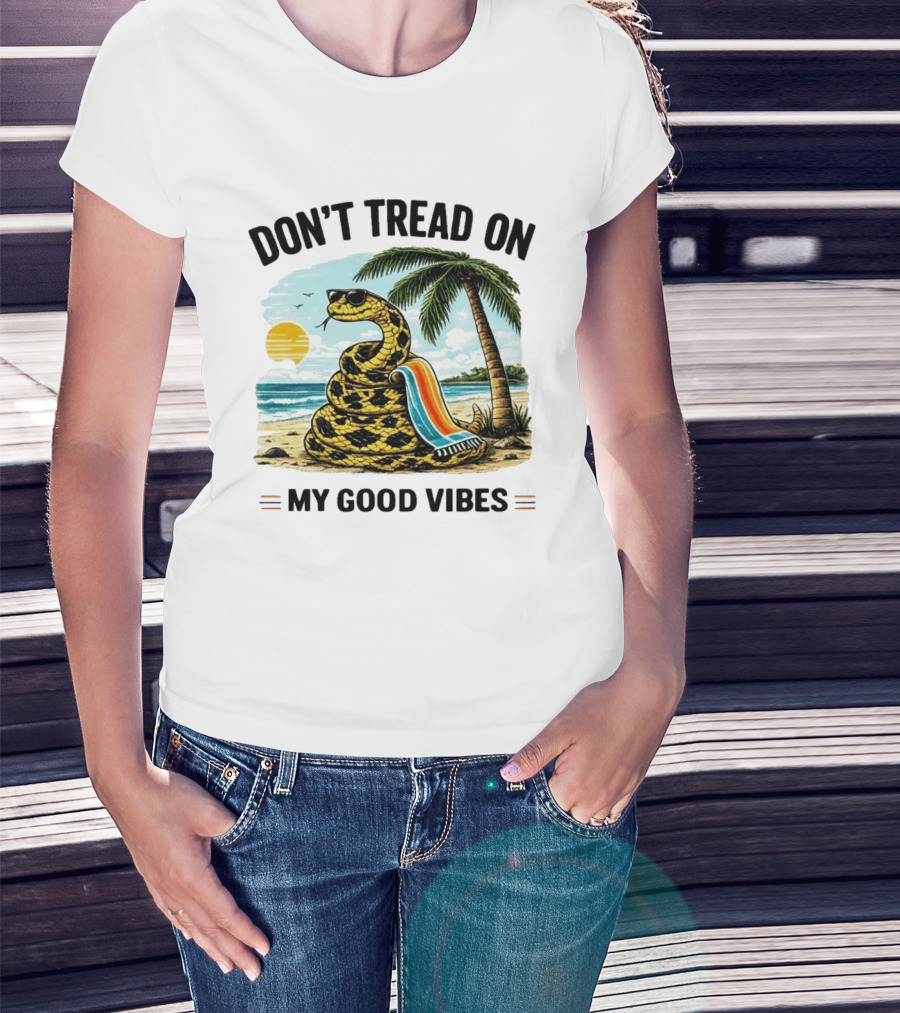 Don't Tread On My Good Vibes Beach Snake Palm Tree Summer T-Shirt