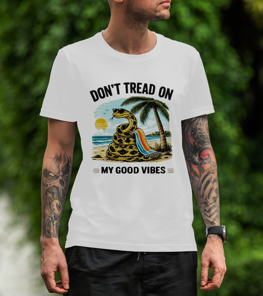 Don't Tread On My Good Vibes Beach Snake Palm Tree Summer T-Shirt