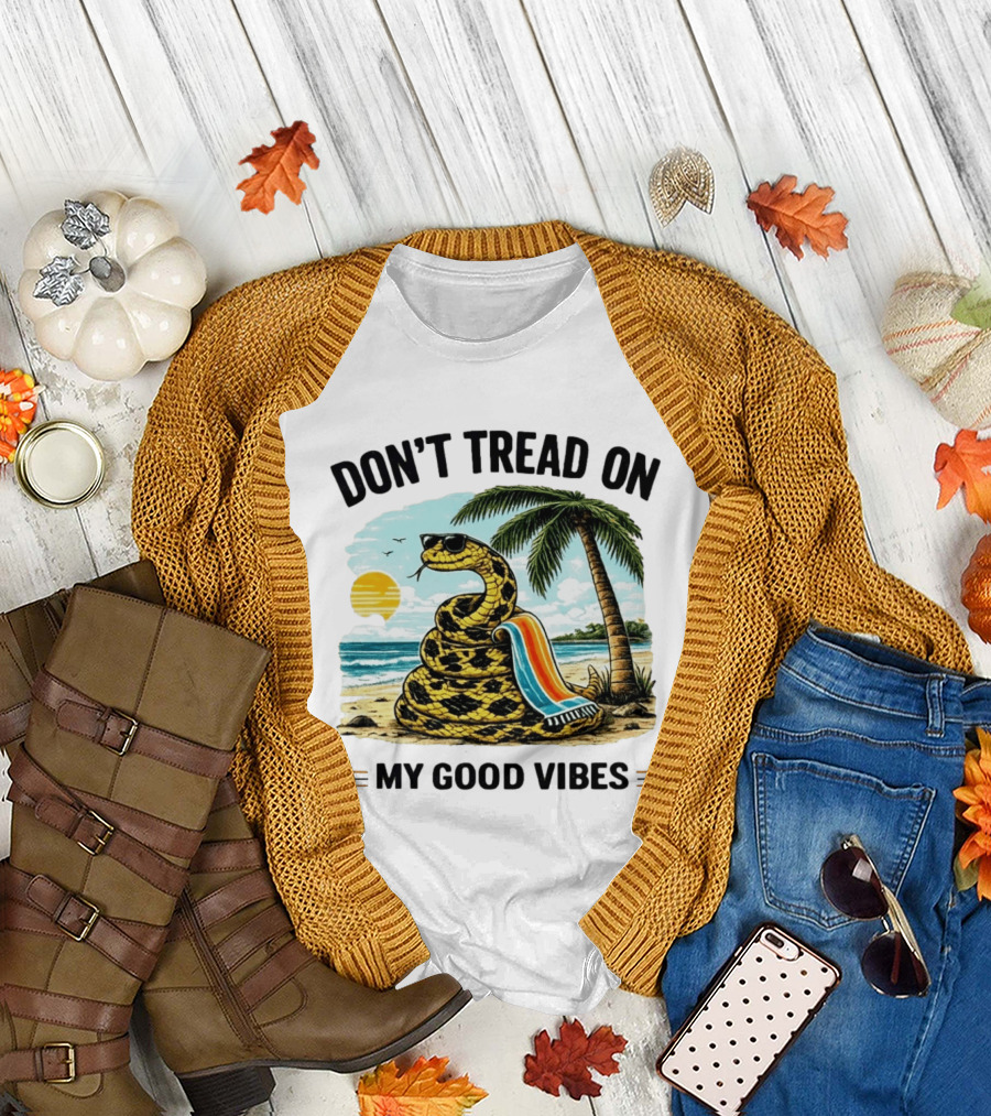 Don't Tread On My Good Vibes Beach Snake Palm Tree Summer T-Shirt
