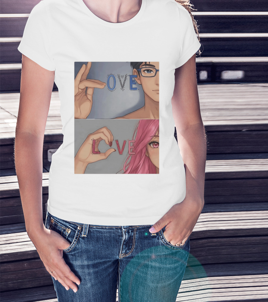 Love Love Anime Couple Hand Gesture T-Shirt