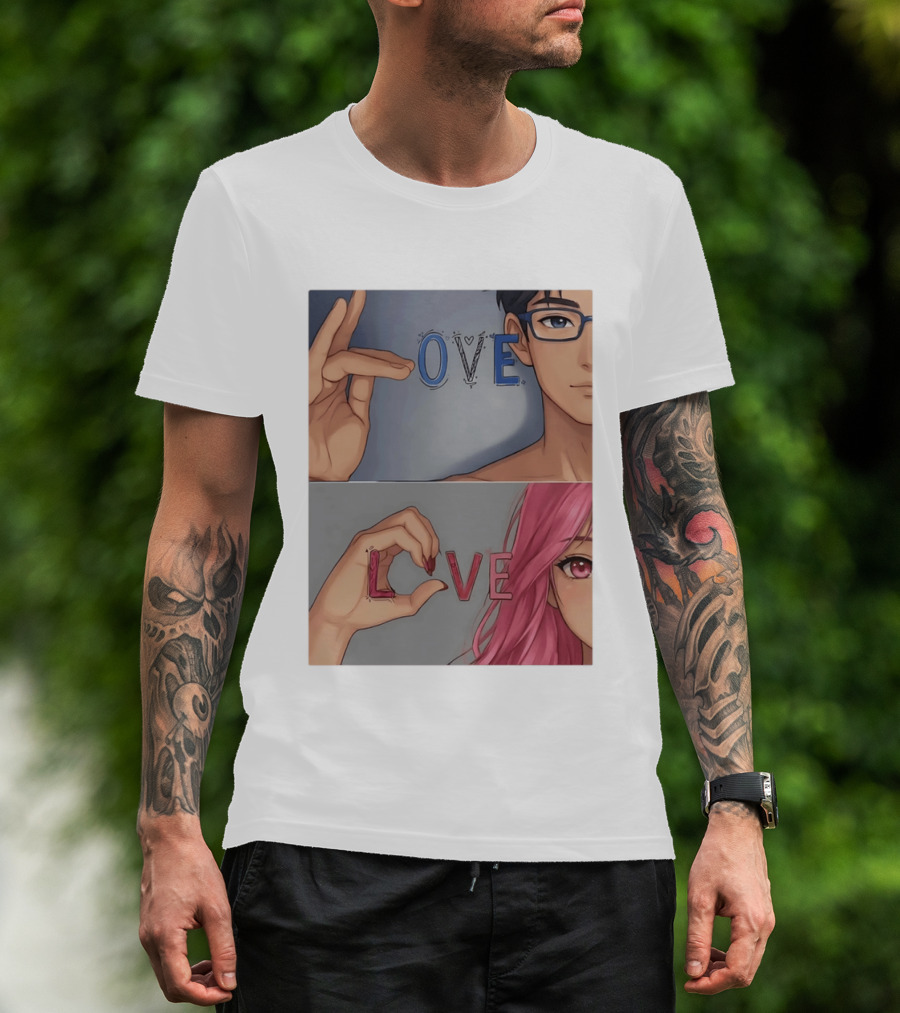 Love Love Anime Couple Hand Gesture T-Shirt