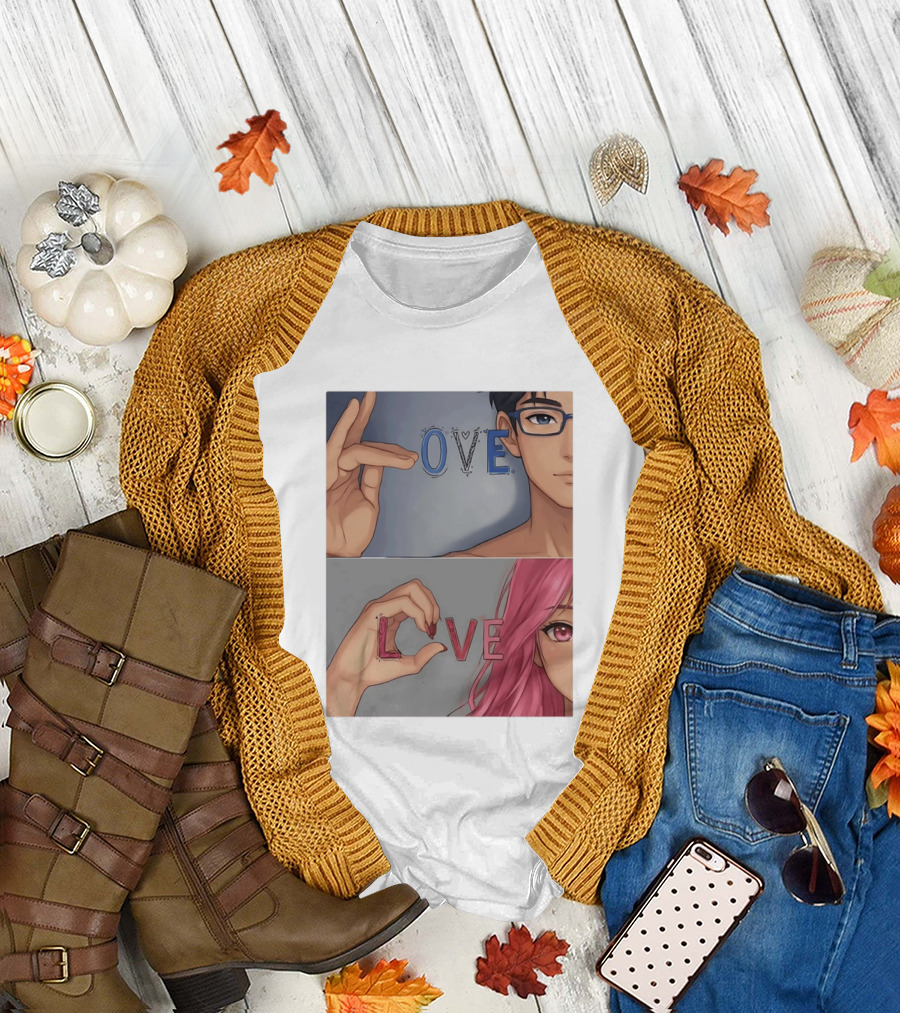 Love Love Anime Couple Hand Gesture T-Shirt
