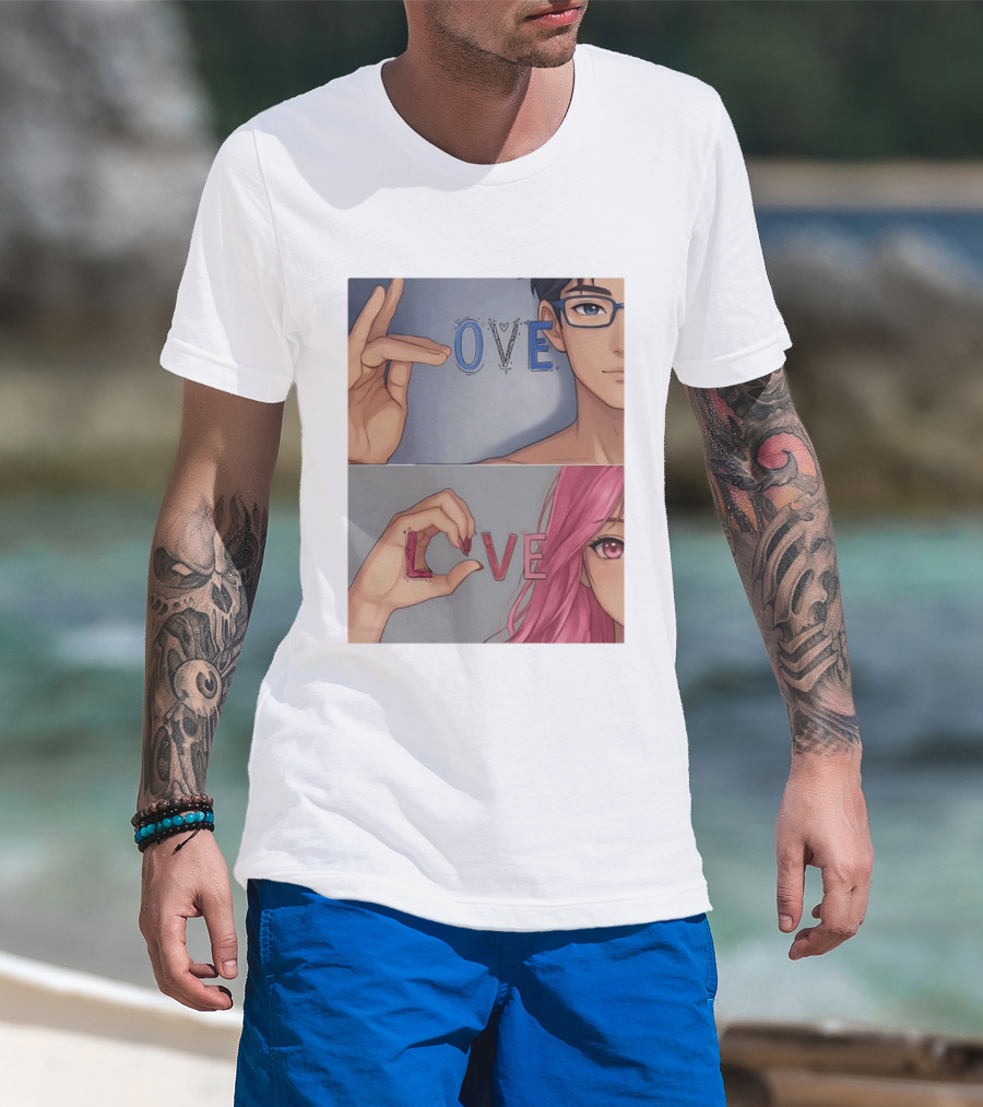 Love Love Anime Couple Hand Gesture T-Shirt