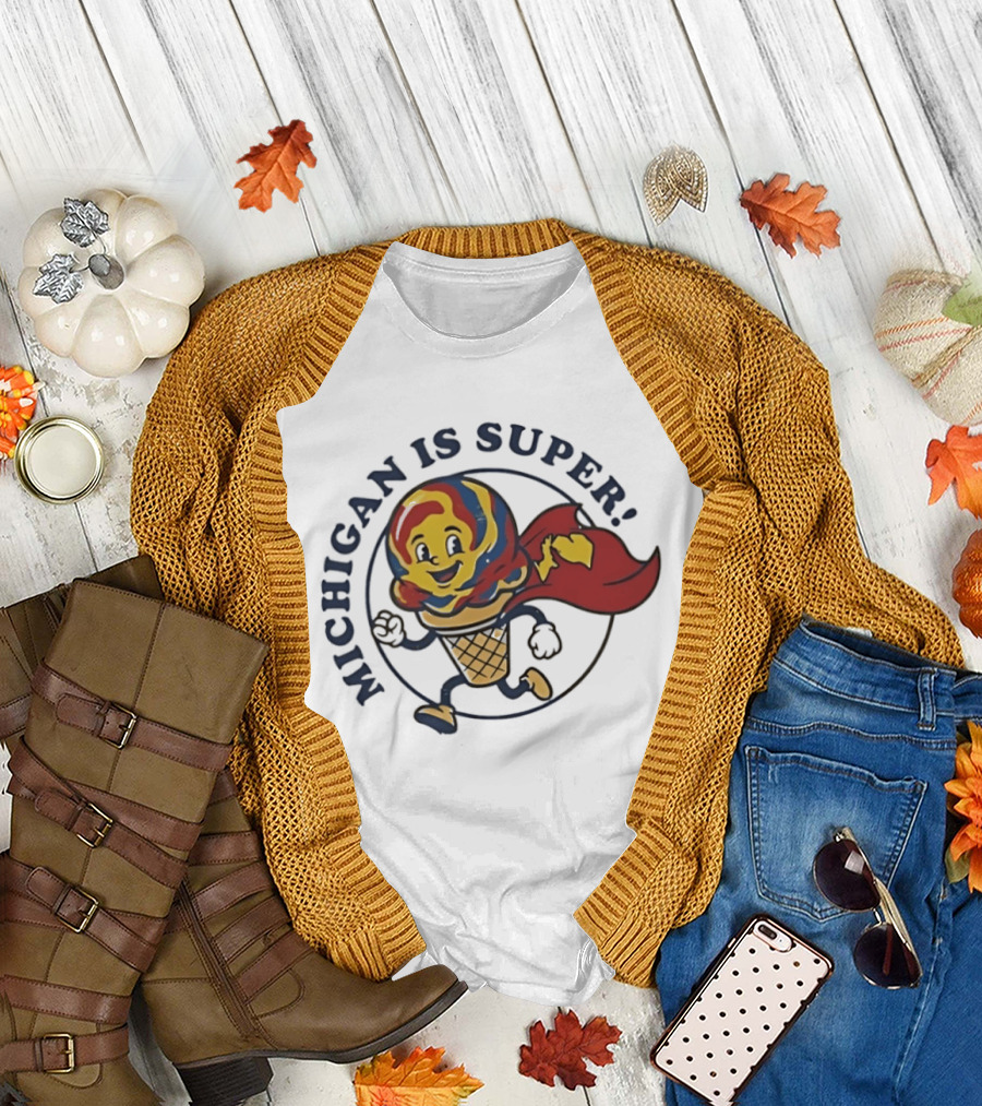 Michigan Is Super Superman Ice Cream Hero Cape Scoops T-Shirt