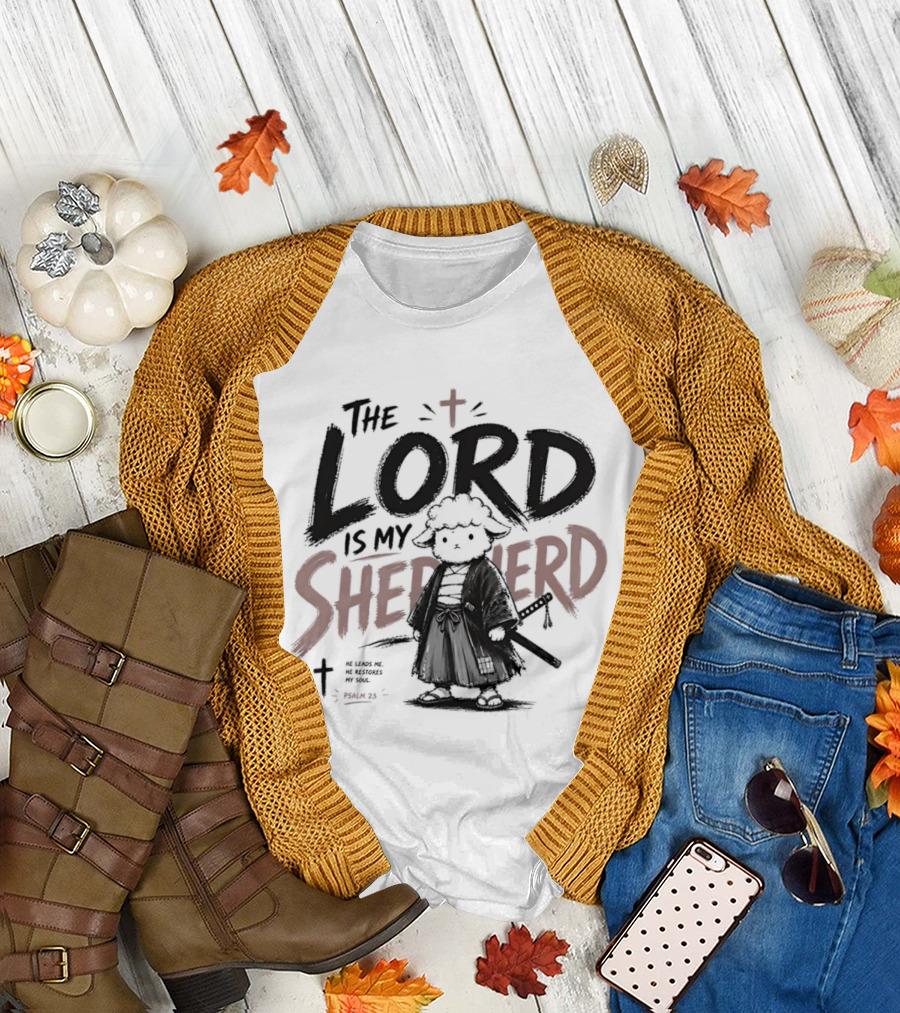 The Lord Is My Shepherd Samurai Sheep Christian Cross T-Shirt