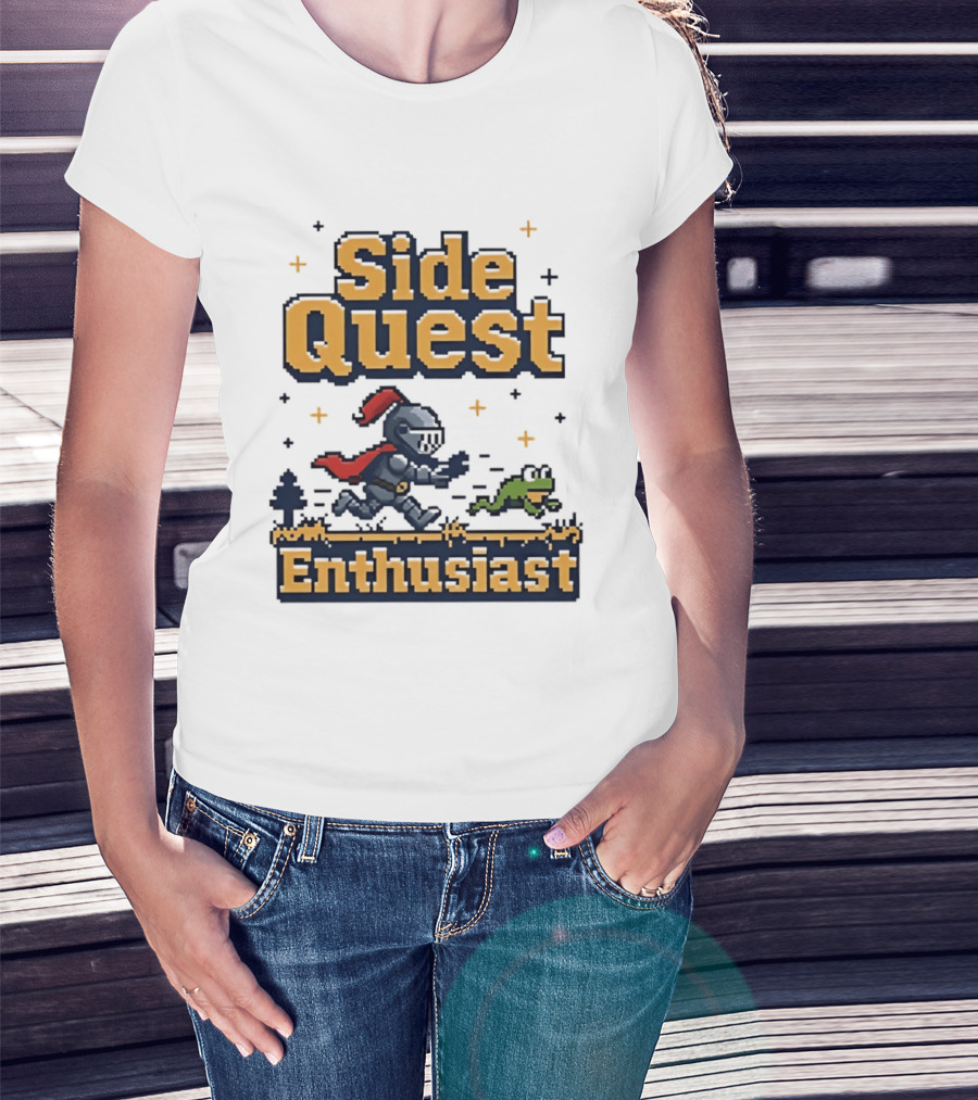 Side Quest Enthusiast Knight Chasing Frog Adventure T-Shirt