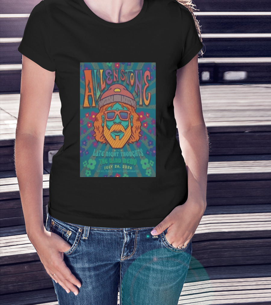 Allen Stone Fishers Indiana Late Night Thoughts The Band Memo July 26 2026 Nickel Plate District Amphitheater T-Shirt