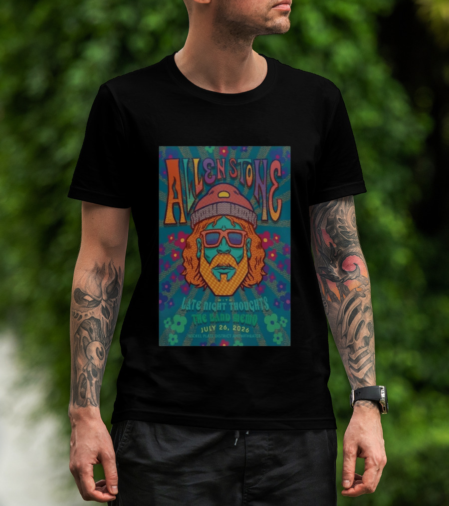 Allen Stone Fishers Indiana Late Night Thoughts The Band Memo July 26 2026 Nickel Plate District Amphitheater T-Shirt