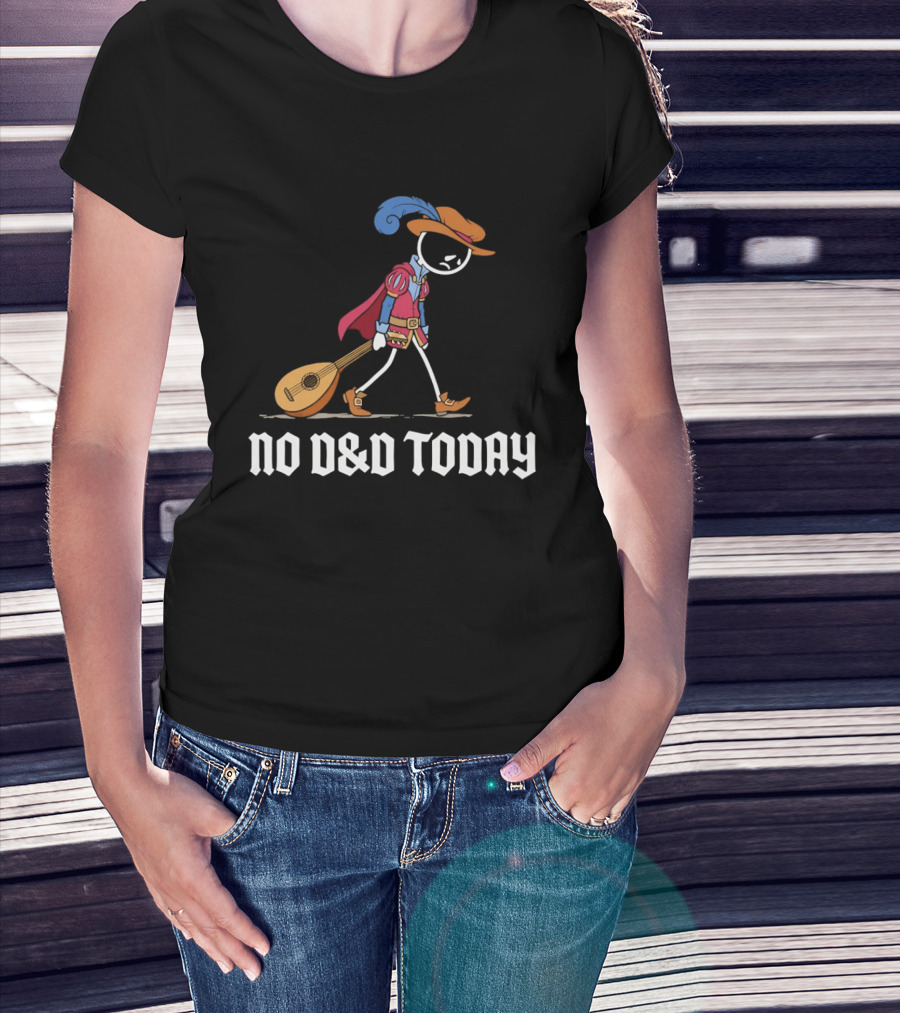 Bard No D&D Today Cartoon Stick Figure With Lute And Feathered Hat T-Shirt