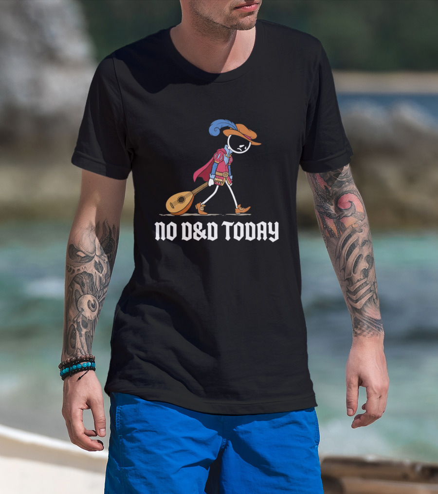 Bard No D&D Today Cartoon Stick Figure With Lute And Feathered Hat T-Shirt