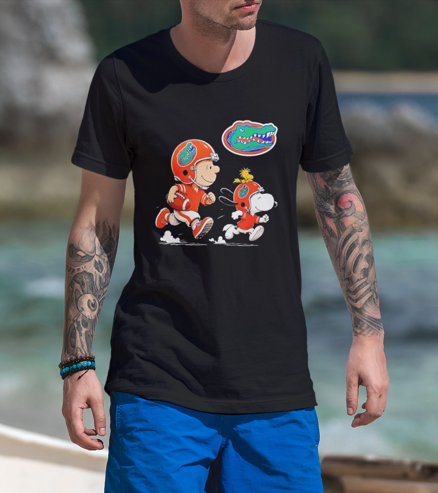 Charlie Brown Snoopy Florida Gators Football Running Kids T-Shirt