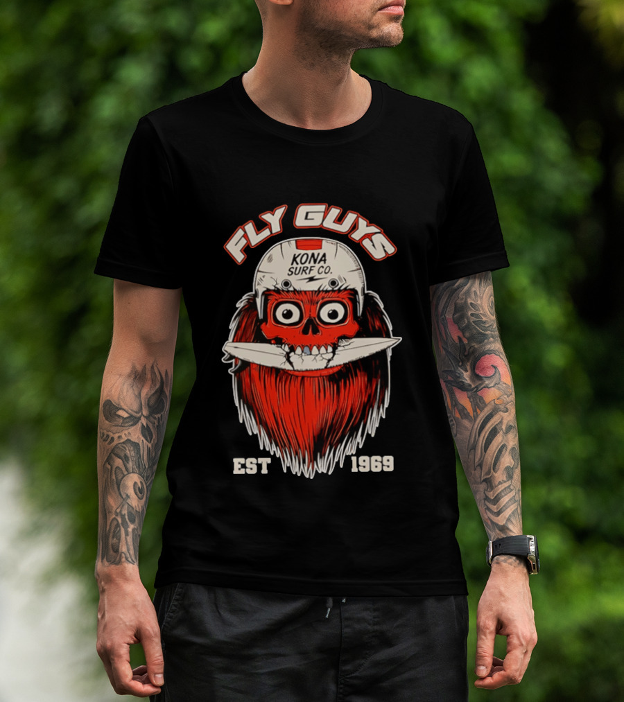 Fly Guys Kona Surf Co Est 1969 Skull Surfboard Helmet T-Shirt