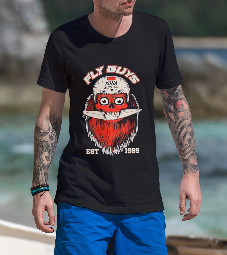 Fly Guys Kona Surf Co Est 1969 Skull Surfboard Helmet T-Shirt