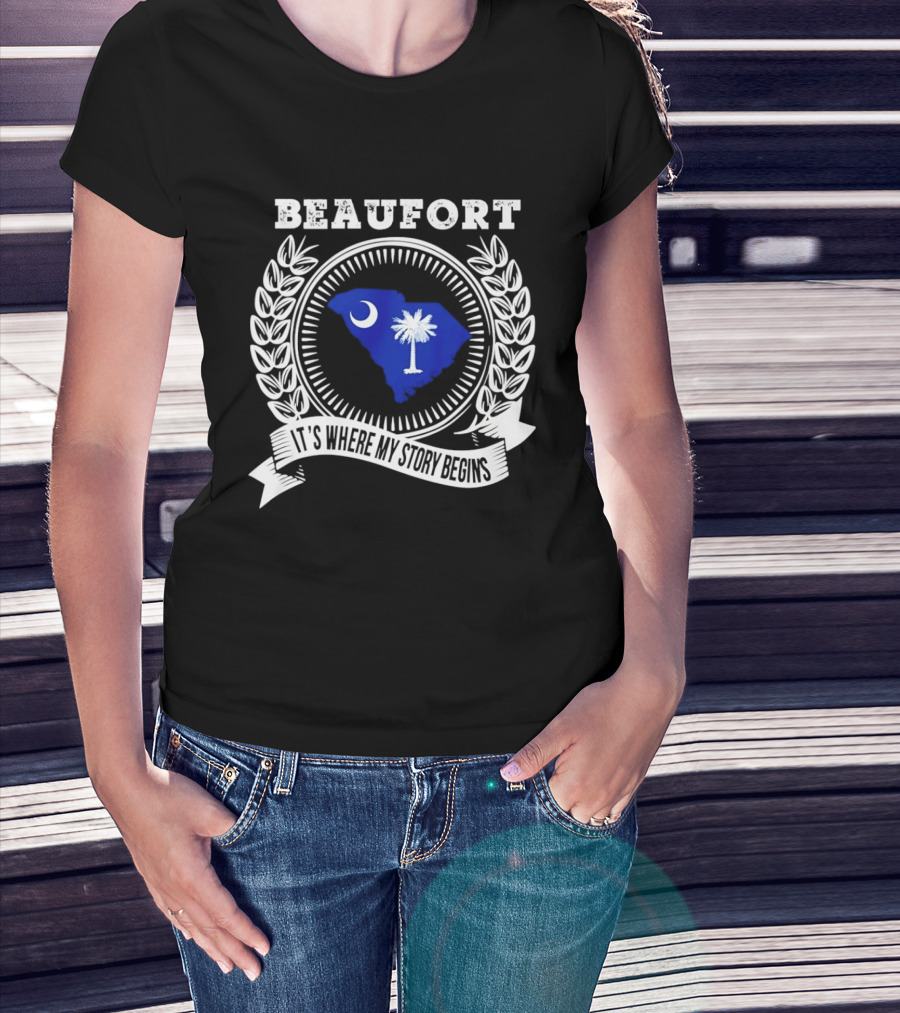 Beaufort South Carolina It's Where My Story Begins Crescent Moon Palmetto State T-Shirt