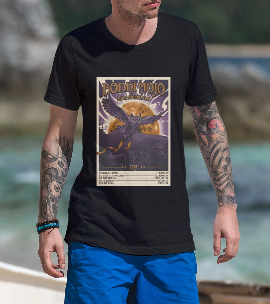 Bodhi Mojo Pacific Northwest Run 2026 Tour Owl Illustration Dates And Locations T-Shirt