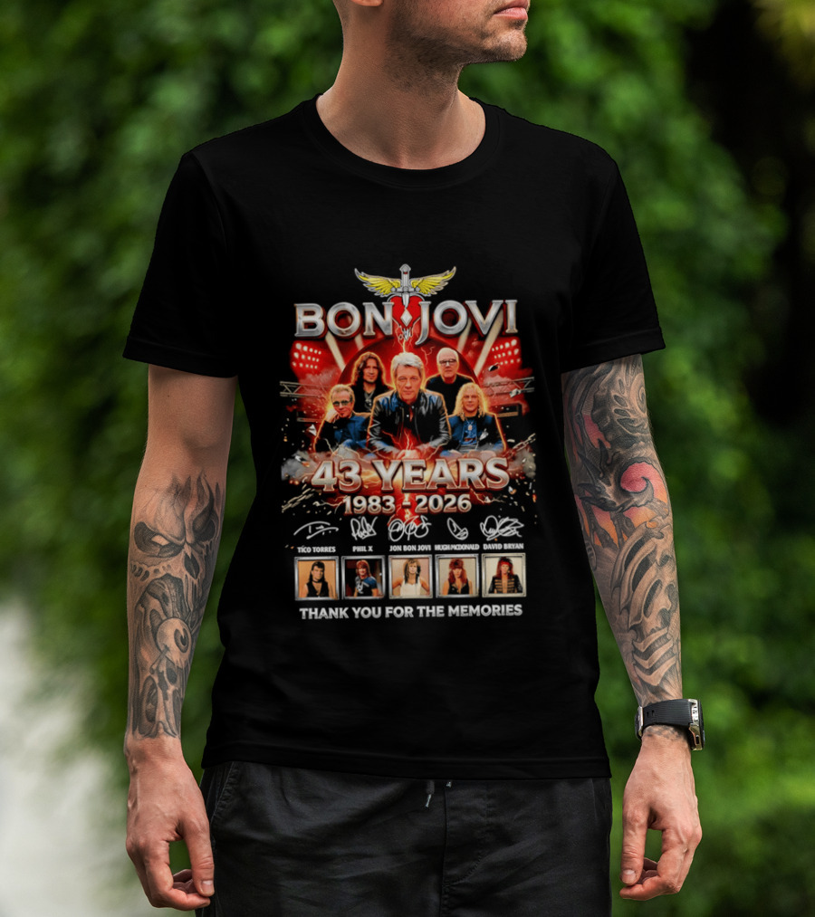 Bon Jovi 43 Years Celebration 1983 2026 Thank You For The Memories Signatures T-Shirt