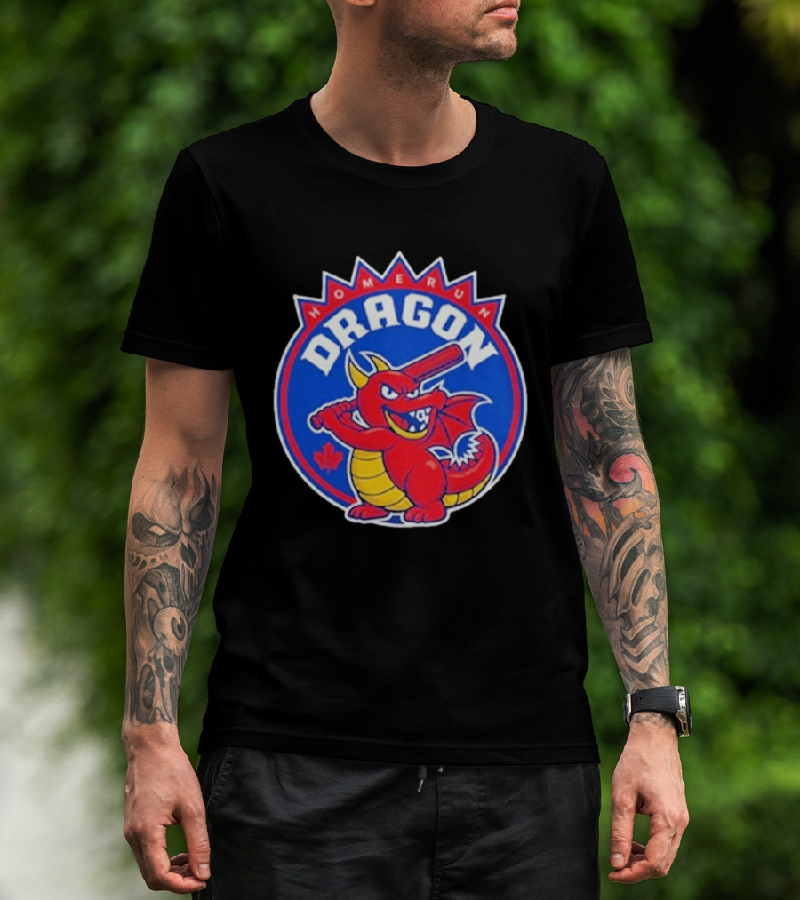 Home Run Dragon Baseball Batting Red Maple Leaf T-Shirt
