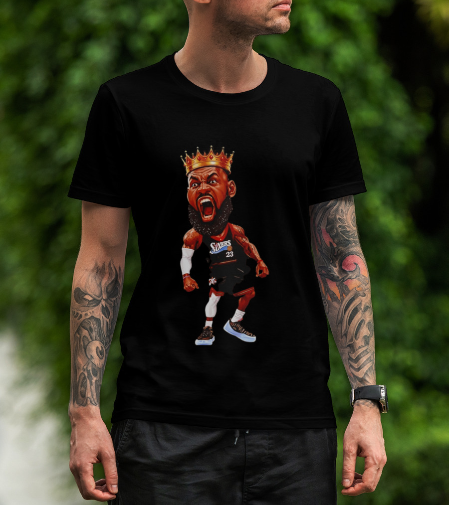 LeBron James Philadelphia 76ers King Caricature 23 Sixers T-Shirt