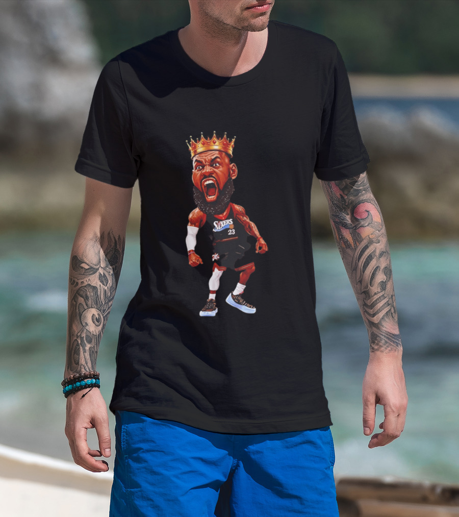LeBron James Philadelphia 76ers King Caricature 23 Sixers T-Shirt