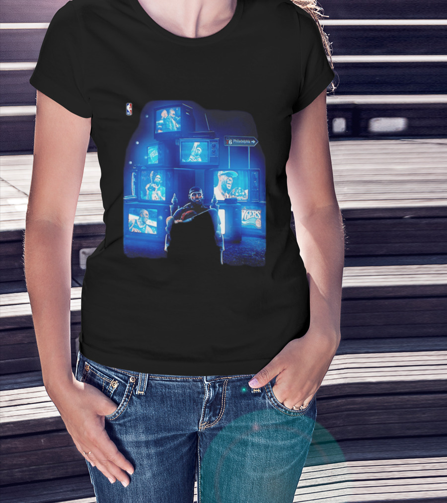 Philadelphia 76ers LeBron James NBA Collage TVs And Signs T-Shirt