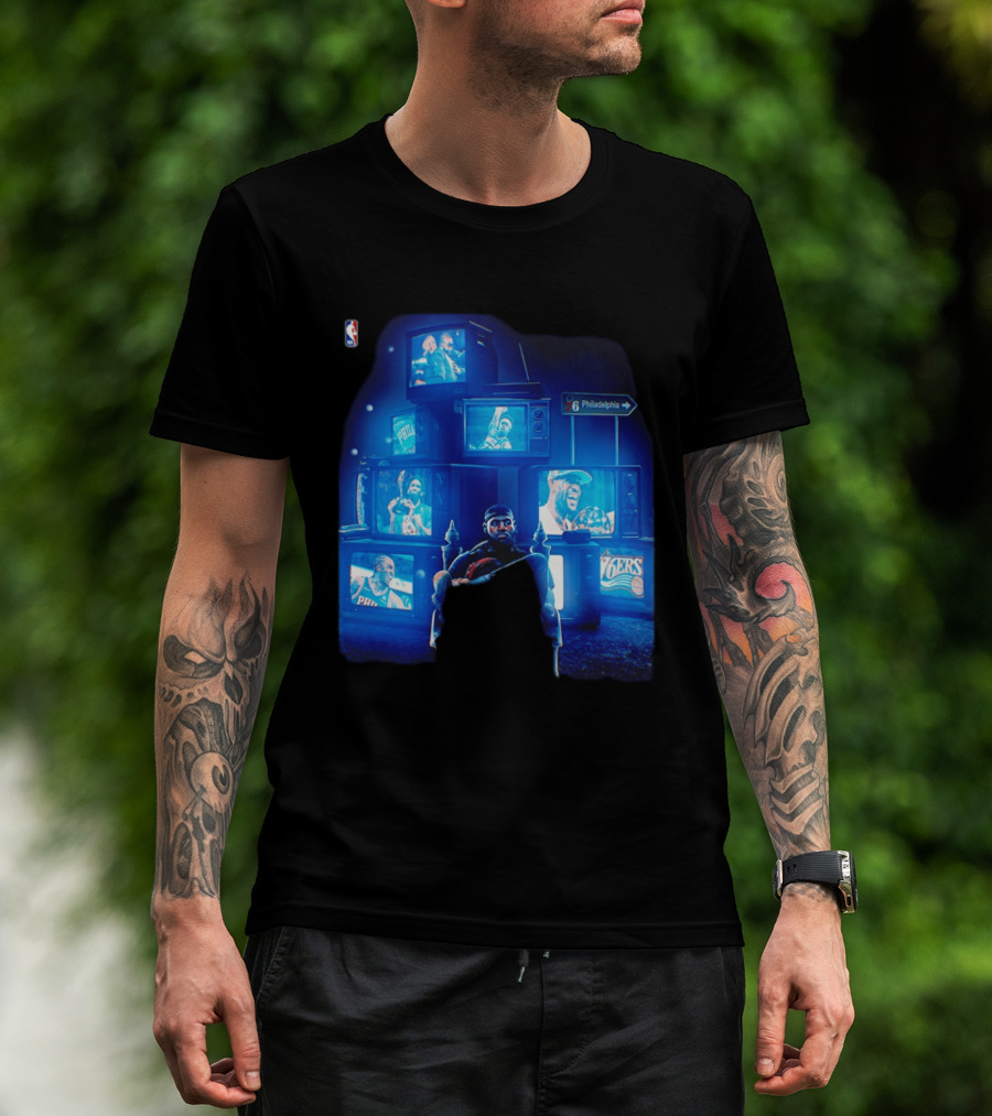 Philadelphia 76ers LeBron James NBA Collage TVs And Signs T-Shirt